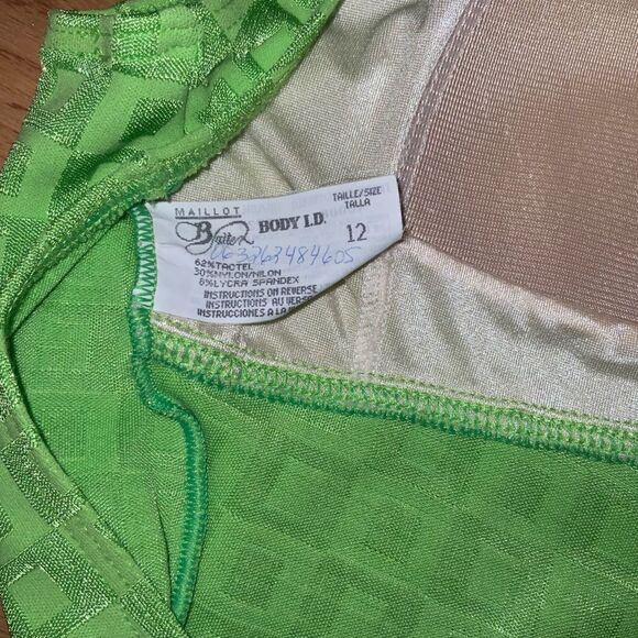 vintage one piece swim suit baltex green low back high cut 70s 80s 90s halter - Picture 8 of 9